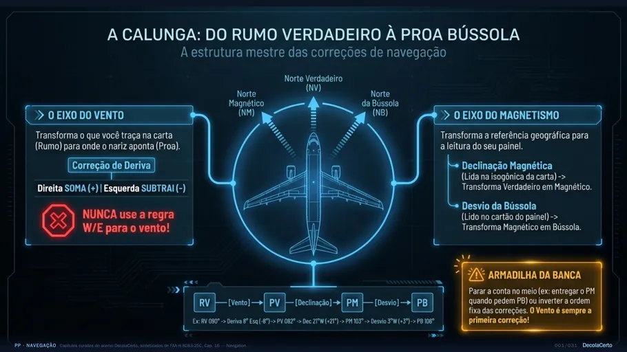 Mapa mental de Navegação: a calunga, do rumo verdadeiro à proa bússola